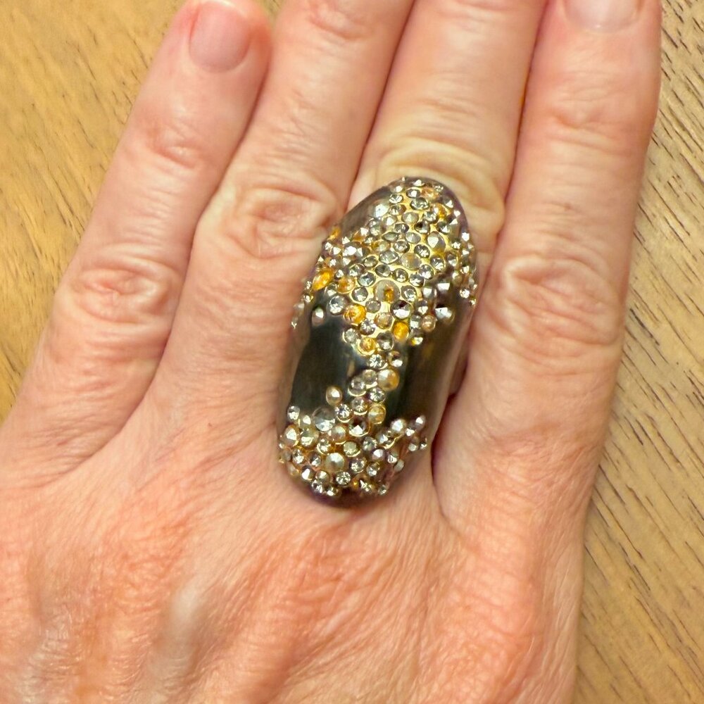 Alexis Bittar Swarovski Crystal Dome gold Cocktail ring - vintage